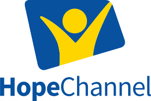 A blue and yellow logo for hopechannel.